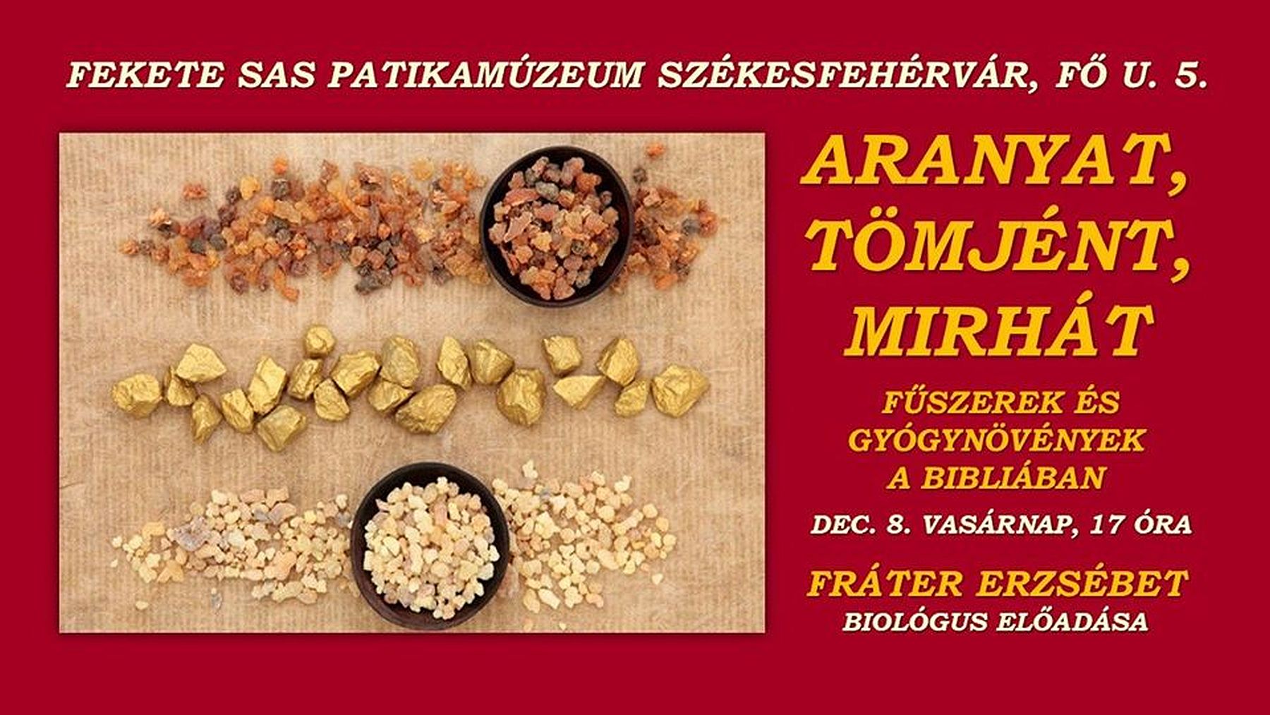 Aranyat, tömjént, mirhát - fűszerek és gyógynövények a Bibliában - Fráter Erzsébet előadása